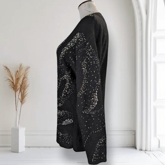 Vintage 90s IB Diffusion Beaded Flames Sweater Size M Black Silk Angora - Picture 9 of 13